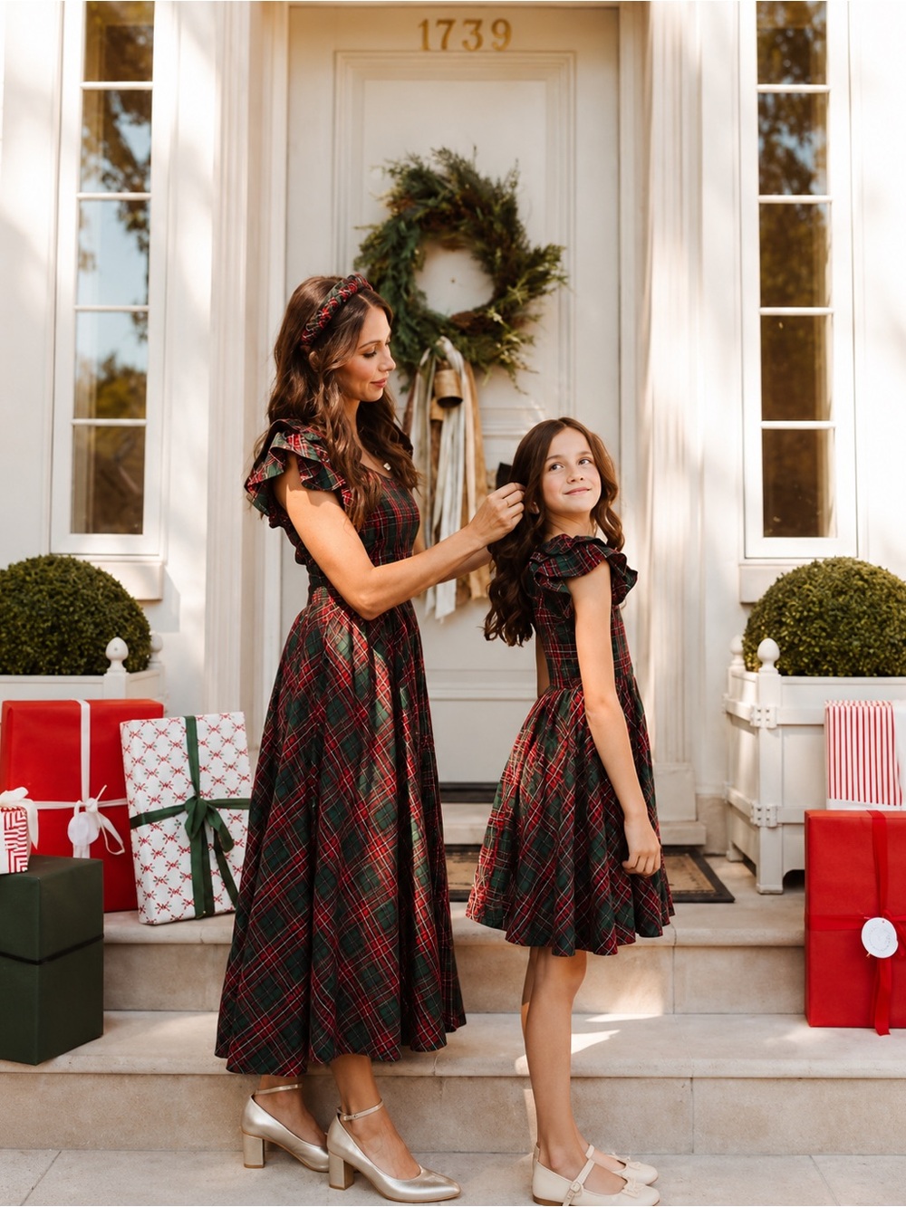 Ivy City Co Mini Hattie Cotton Dress 0923 Evergreen Plaid Girls 3T green ruffle - Picture 2 of 8